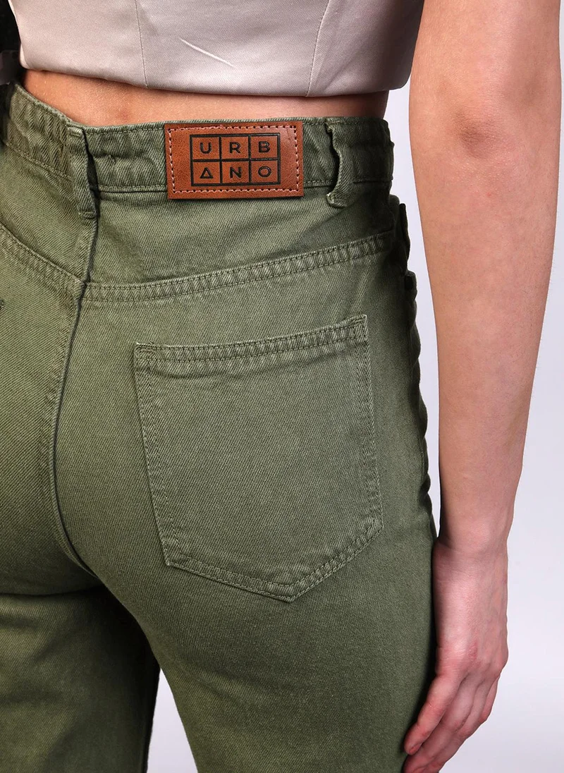 Urbano Fashion  Urbano Fashion Women's Olive Green Regular Fit Wide Leg Washed Jeans for Women | Best Price UAE